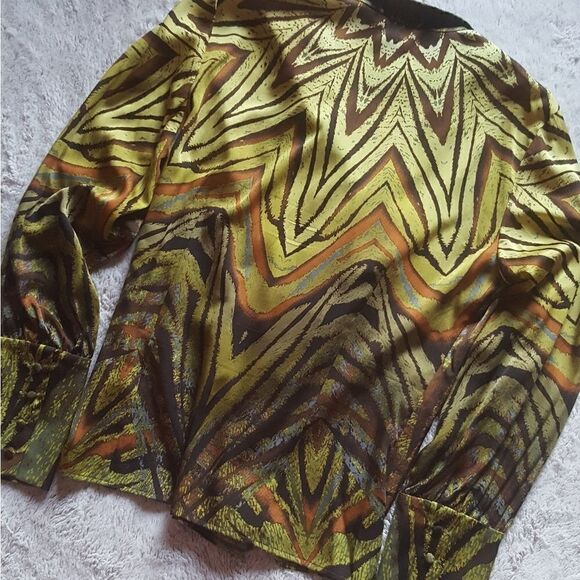ST. JOHN Vintage Top Long Sleeve Silk Ruffle Button Down Retro Y2k Womens 10 - Picture 2 of 8
